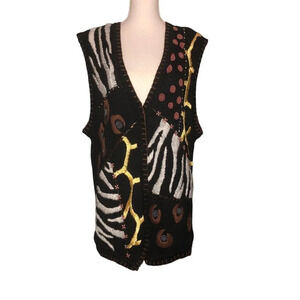 Vintage STUDIO COLLECTION Sz 1X Women's Black Brwn Gold Embellished Sweater Vest